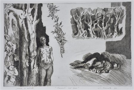 Epifanio Pozzato RACCONTI SUL BOSCO incisione su carta, cm 49x69 (lastra cm...