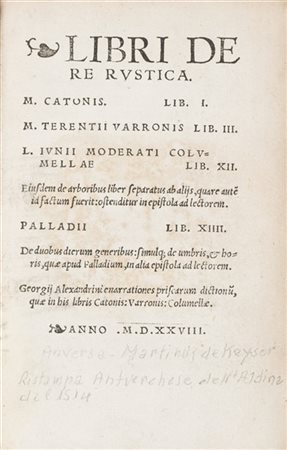 [GASTRONOMIA] - CATONE, Marco Porcio (ca. 234 a.C. - 149) e altri. - Libri de r