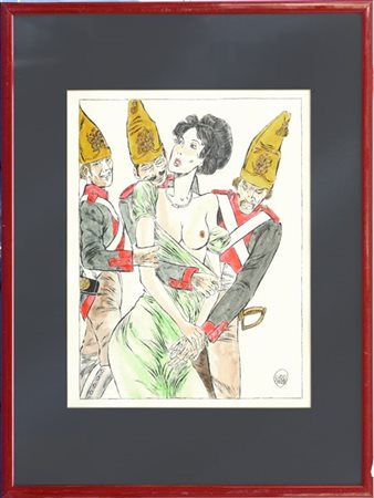 Guido Crepax "... fu trascinata nel cortile interno..." 
acquerello e china su c