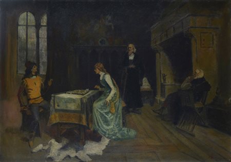 Nicolò Barabino (1832-1891) Interno con figure