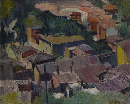 Arturo Checchi (1886-1971) Paesaggio con case