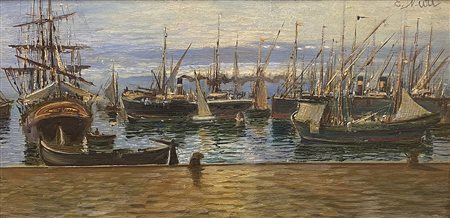 Enrico Nuti (1902-1978) Tramonto nel porto di Livorno