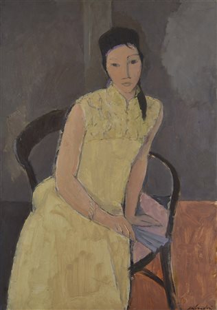 Aldo Salvadori (1905-2002) Donna in abito giallo 1970