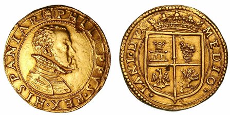 MILANO. Filippo II, 1554-1598., Doppia da quattro scudi d’oro.