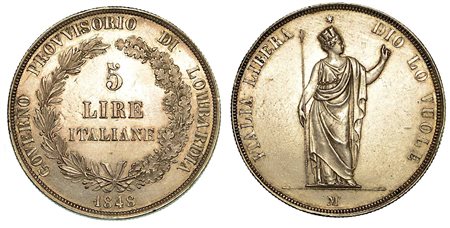 MILANO. Governo Provvisorio di Lombardia, 1848., 5 Lire 1848.