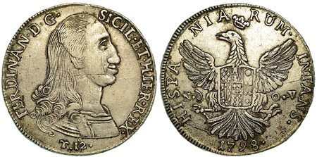 PALERMO. Ferdinando III di Borbone (a nome di), 1759-1816 (primo periodo)., 12 Tarì 1798.