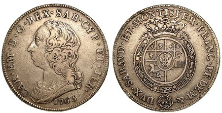 REGNO DI SARDEGNA. Carlo Emanuele III di Savoia, 1755-1773 (secondo periodo)., Scudo Nuovo 1765.