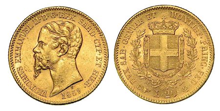 REGNO DI SARDEGNA. Vittorio Emanuele II di Savoia, 1849-1861., 20 Lire 1859, zecca di Torino.