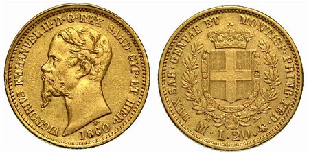 REGNO DI SARDEGNA. Vittorio Emanuele II di Savoia, re eletto 1849-1861., 20 Lire 1860, zecca di Milano.