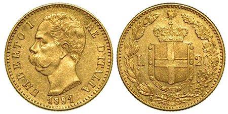 REGNO D'ITALIA. Umberto I di Savoia, 1878-1900., 20 Lire 1891 (con cifre 1 ribattute).