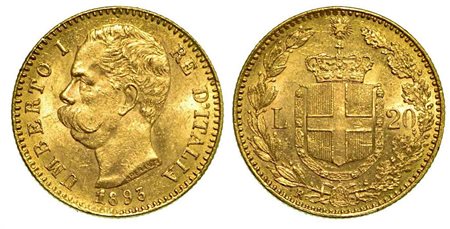 REGNO D'ITALIA. Umberto I di Savoia, 1878-1900., 20 Lire 1893 (con 1 ribattuto).