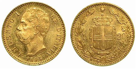 REGNO D'ITALIA. Umberto I di Savoia, 1878-1900., 20 Lire 1893 (con 1 ribattuto).