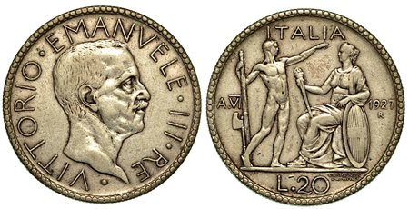 REGNO D'ITALIA. Vittorio Emanuele III di Savoia, 1900-1946., 20 Lire 1927/VI. Littore.