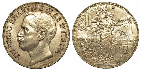 REGNO D'ITALIA. Vittorio Emanuele III di Savoia, 1900-1946., 5 Lire Cinquantenario 1911.