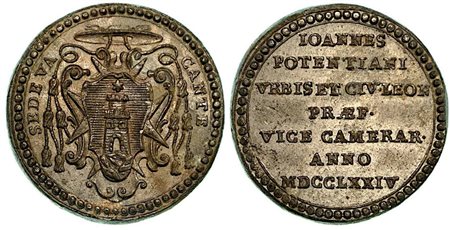 STATO PONTIFICIO. Sede vacante 1774-1775., Medaglia in piombo emessa dal Governatore di Roma e Vice-Camerlengo Giovanni Potenziani.