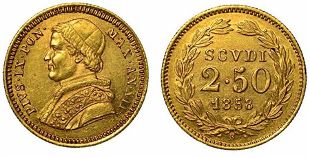 STATO PONTIFICIO. Pio IX, 1846-1878., 2,50 scudi 1858/a.XII.