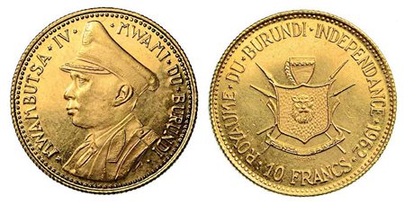 BURUNDI. Mwambutsa IV, 1962-1966., 10 Francs 1962. Per l'indipendenza del Burundi.