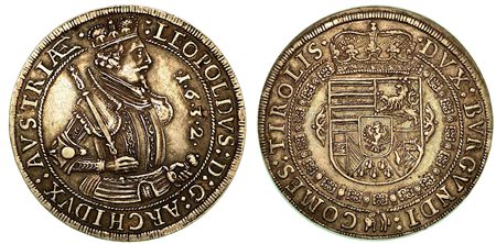 AUSTRIA. Leopold V, 1619-1632., Thaler 1632, zecca di Hall.