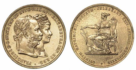 AUSTRIA. Franz Joseph, 1848-1916., 2 Gulden 1879. Per le nozze d'argento.