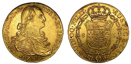 COLOMBIA. Carlos IV, 1788-1808., 8 Escudos 1795. Nuevo Reino (Bogotà).