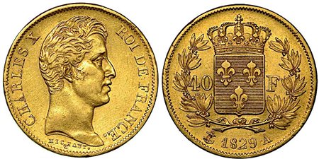 FRANCIA. Charles X, 1824-1830 ., 40 Francs 1829, zecca di Parigi.