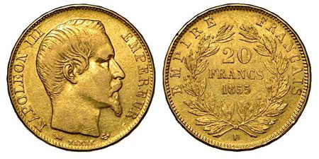 FRANCIA. Napoleon III, 1852-1870., 20 Francs 1855, zecca di Lione.