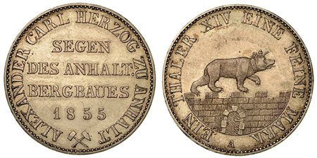 GERMANIA - ANHALT. Alexander Karl, 1834-1863., Thaler 1855.