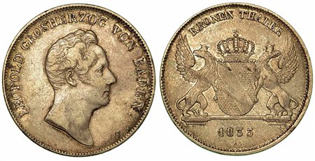 GERMANIA - BADEN. Karl Leopold Friedrich, 1830-1852., Kronenthaler 1833.