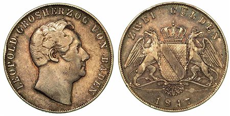 GERMANIA - BADEN. Karl Leopold Friedrich, 1830-1852., 2 Gulden 1847.