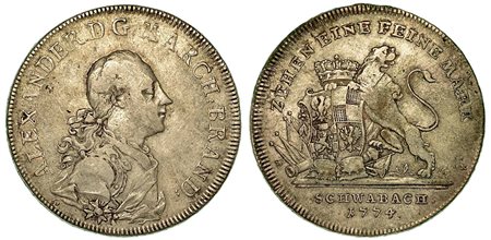 GERMANIA - BRANDEBURGO - ANSBACH. Christian Friedrich Karl Alexander, 1757-1791., Thaler 1774.