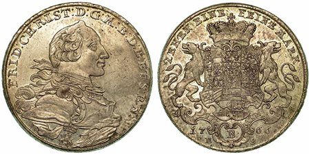 GERMANIA - BRANDEBURGO - BAYEREUTH. Christian Friedrich Karl Alexander, 1757-1791., Thaler 1766.