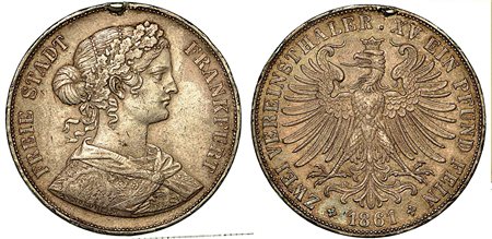 GERMANIA - FRANKFURT AM MAIN. Free City., 2 Thaler 1861.