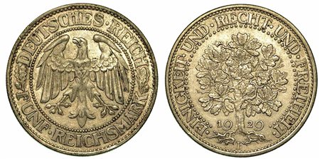 GERMANIA - REPUBBLICA DI WEIMAR, 1919-1933., 5 Reichsmark 1929F.