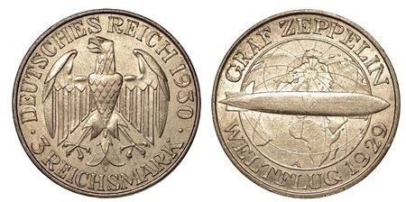 GERMANIA - REPUBBLICA DI WEIMAR, 1919-1933., 3 Reichsmark 1930, zecca di Berlino.