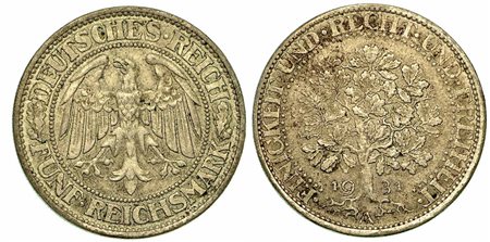 GERMANIA - REPUBBLICA DI WEIMAR, 1919-1933., 5 Reichsmark 1931A.