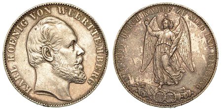 GERMANIA - WURTTEMBERG. Karl I, 1864-1891., Thaler 1870-1871 (vittoria nella guerra franco-prussiana).