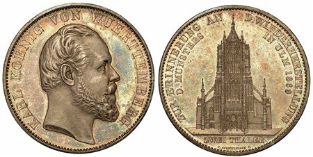 GERMANIA - WURTTEMBERG. Wilhelm II, 1891-1918., 2 Thaler 1869, zecca di Berlino.