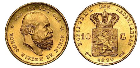 PAESI BASSI. Willem III, 1849-1890., 10 Gulden 1880.