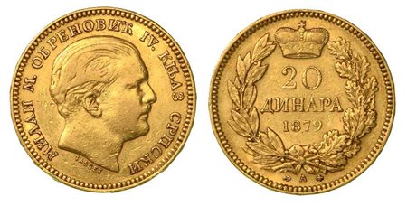 SERBIA. Milan Obrenovic IV, 1854-1901., 20 Dinara 1882, zecca di Vienna.