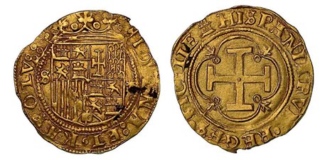 SPAGNA. Juana I de Castilla e Carlos V , 1504-1516., Escudo, zecca di Siviglia.