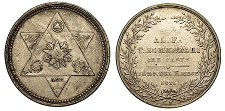 ITALIA. Loggia Napoleone Oriente., Medaglia in metallo bianco (fusione)1811. Saluto a Teodoro Somenzari.