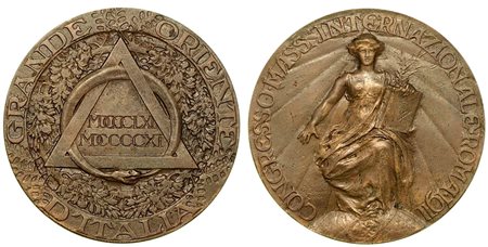 REGNO D'ITALIA. Grande Oriente d'Italia. Congresso Internazionale Massonico, Roma 1911., Medaglia in bronzo.