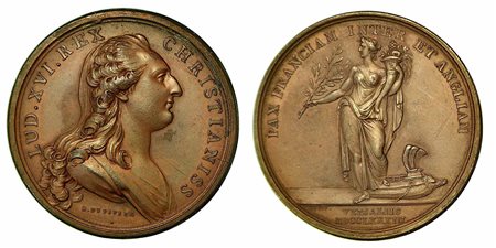 LUIGI XVI, 1774-1793. TRATTATO DI VERSAILLES., Medaglia in bronzo 1783, Parigi.