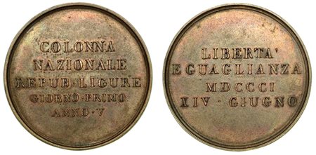 COLONNA NAZIONALE REPUBBLICA LIGURE., Medaglia in bronzo 1801.