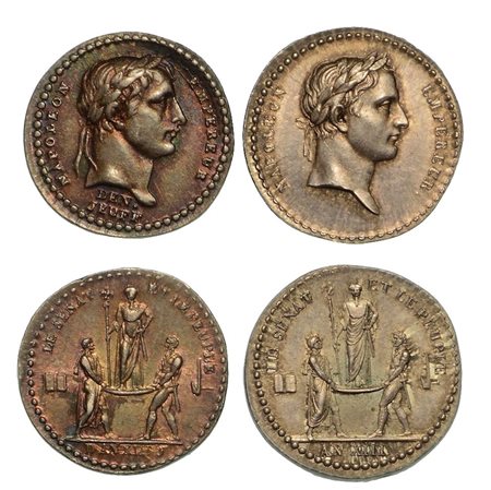 INCORONAZIONE DI NAPOLEONE A PARIGI., Lotto di due medaglie. Medaglia in argento 1804.