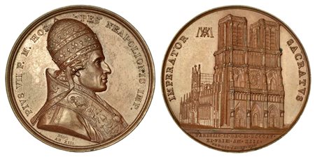 PIO VII CONSACRA NAPOLEONE IMPERATORE A PARIGI., Medaglia in bronzo anno XIII (1804).