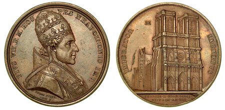 PIO VII CONSACRA NAPOLEONE IMPERATORE A PARIGI., Medaglia in bronzo anno XIII (1804).