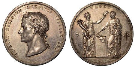 INCORONAZIONE A MILANO DI NAPOLEONE A RE D’ITALIA., Medaglia in argento 1805.