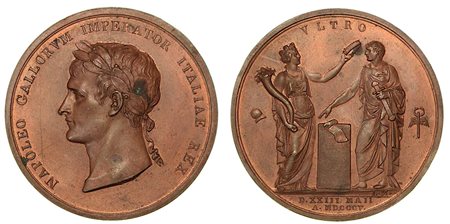 INCORONAZIONE A MILANO DI NAPOLEONE A RE D’ITALIA., Medaglia in bronzo 1805.