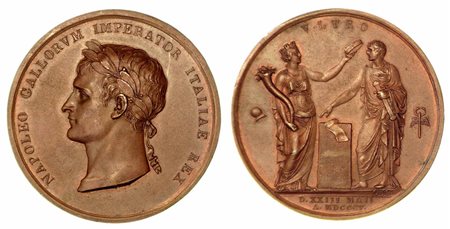 INCORONAZIONE A MILANO DI NAPOLEONE A RE D’ITALIA., Medaglia in bronzo 1805.